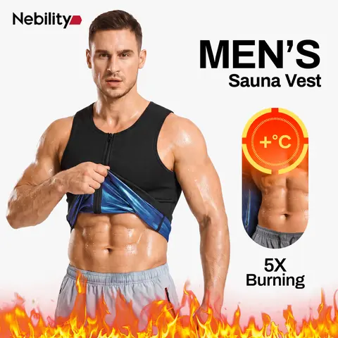 Nebility Mens Junlan Sauna Shirt for Men Sauna Suit Sweat Wasit Trainer Vest For Working Out Athletic Techwear Fitness Top Workout Underwear Sportswear Top