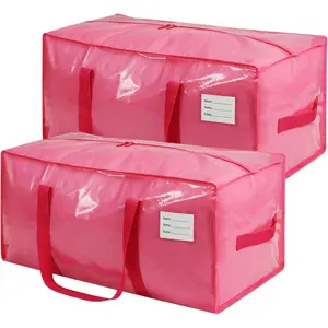 2 Pack Extra Heavy Duty Large Moving Bags with Comfortable Handle & Strong Zipper,Storage Totes for Space Saving Moving Storage College Supplies Alternative to Moving Box,Pink