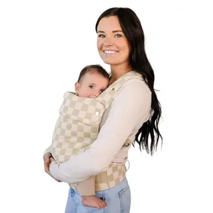 Ava & Oliver Essential Baby Carrier – Ergonomic, Hip-Healthy Soft Structured Carrier for Infants & Toddlers (7–35lbs) - Front and Back Carry, Breathable Fabric, Stylish & Lightweight (Almond Check)