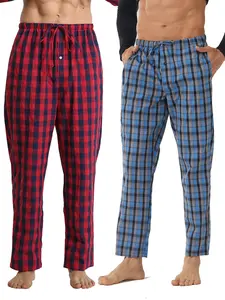 Men's Plaid Pajama Pants Set, Loose-Fit Casual Home Wear, Fall & Winter Sleepwear, Comfortable Knitted Fabric, 2 Pack