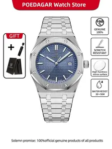 Poedagar luxury casual men's watch waterproof Luminous Analog Watch date men's watch stainless steel fashionable quartz watch suitable for daily wear, a birthday gift for boyfriend, Stainless Steel Wristwatch
