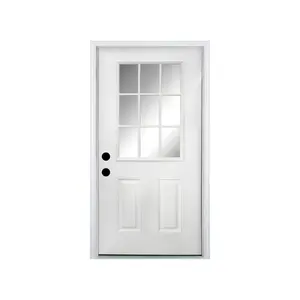36 x 80 Fiberglass Entry Door, 4-9/16 in. New Packaging Vinyl Frame,9 Lite Low-E Glass - Primed Front Door for Home's Front Entrance, Right Hand Inswing, White Oak Wooden Grain Knock-Down Door