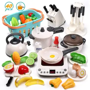 CUTE STONE Kids Kitchen Playset - Pretend Play Cooking Toy with Electronic Induction Cooktop, Steam Pot, 25+ Accessories (Utensils, Cuttable Food, Shopping Basket) - Learning Toy for Toddlers & Preschoolers (Girls & Boys)