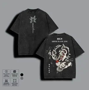 Kokushibo Upper Rank One Anime Washed Tee, Vintage Streetwear Graphic Hoodie, Unisex Cotton Oversized Men's T-shirt, Demon Slayer Fan Merch Sweater