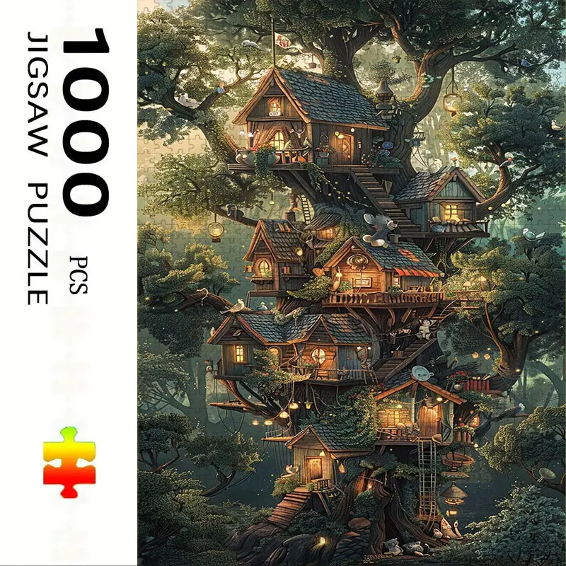 1000 Piece Treehouse Theme Puzzle, Large Adult Family Interactive Toy, DIY Home Decor Brain Challenge, Holiday Scene, Perfect Gift