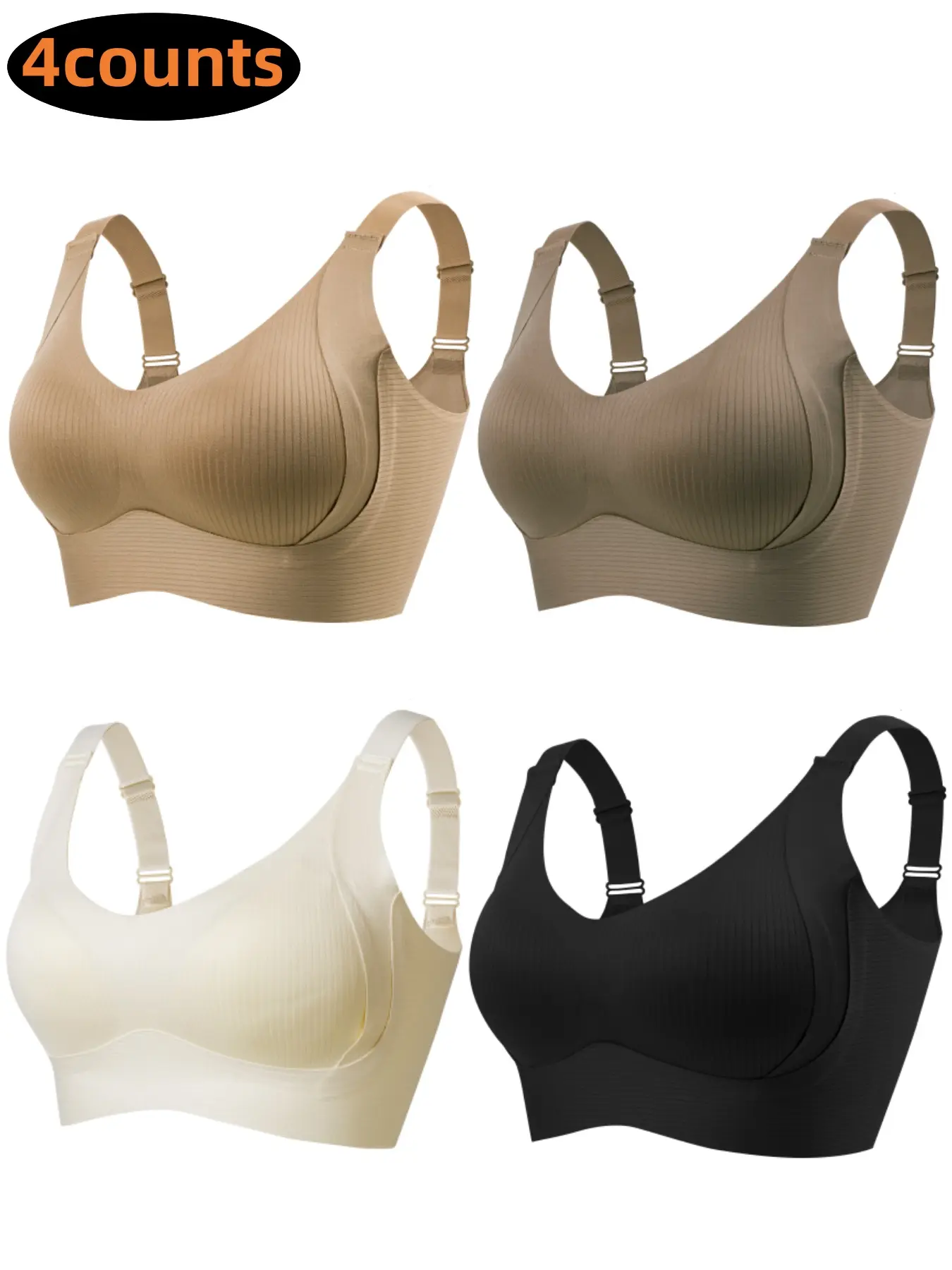 Comfortable Seamless Adjustable Bras for Women, 4 Pack Non-Wired No Underwire Push-Up Molded Cup Bra with Buckle, Daily Wear Comfort, Maximum Comfort, Ideal for Everyday Use, Wireless
