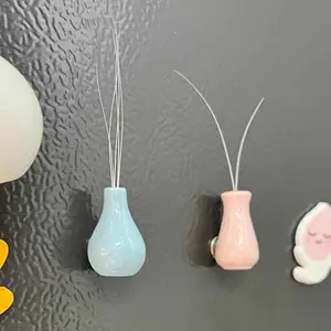2PCS Mini Ceramic Vases for Cat Whiskers, Magnetic Tiny Vases for Refrigerator Decor, Cute Small Plant Magnets for Kitchen, Office, Cat Whisker Holder Ornament