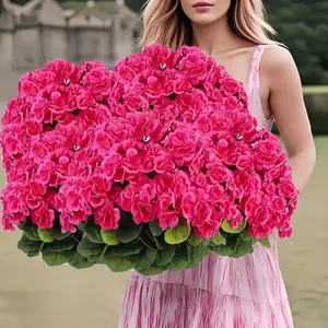 8 Sets UV Resistant Artificial Geranium, Bright Pink Faux Flowers with Green Leaves, Maintenance-Free Outdoor Plastic Decor for Wedding Festival Office, Gift for Adults Women, US Home for Mother's Day Anniversary