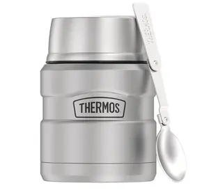 THERMOS Stainless King Vacuum-Insulated Food Jar with Spoon, 16 Ounce, Matte Stainless Steel