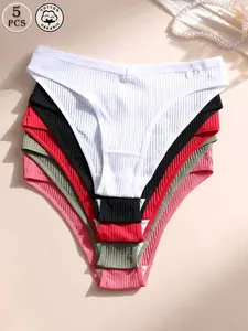 5pcs/Pack Women's Sexy Seamless V-Waist Triangle Panties Soft Breathable Cotton Solid Color Underwear Suitable For Yoga Sports And Daily Wear Multicolor Briefs Low Rise - Womenswear, Fabric