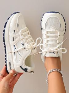 women's fashionable letter & striped pattern lace up low top sneakers, casual fall shoes designer shoes comfortable breathable sports running shoes, all-match casual athletic running shoes for daily wear