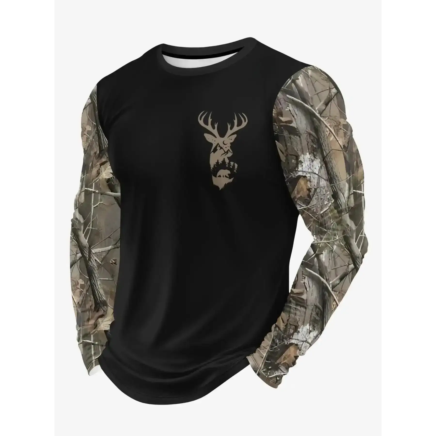 Men's Essential Outdoor Functional Long Sleeve -Shirt, Casual Deer Print Graphic, Comfortable and Skin-Friendly, Trendy Leisure Social Wear, Night Out, Popular Choice Her, RelaxedStyle, EverydayEssential, SmartCasual