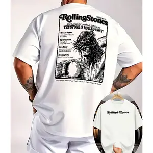 Rolling Stones The Stone Is Rolled Away Jesus Resurrection Vintage Print Front & Back Graphic Men's Retro Faith Inspirational Casual Top For Religious Daily Styling Shirts