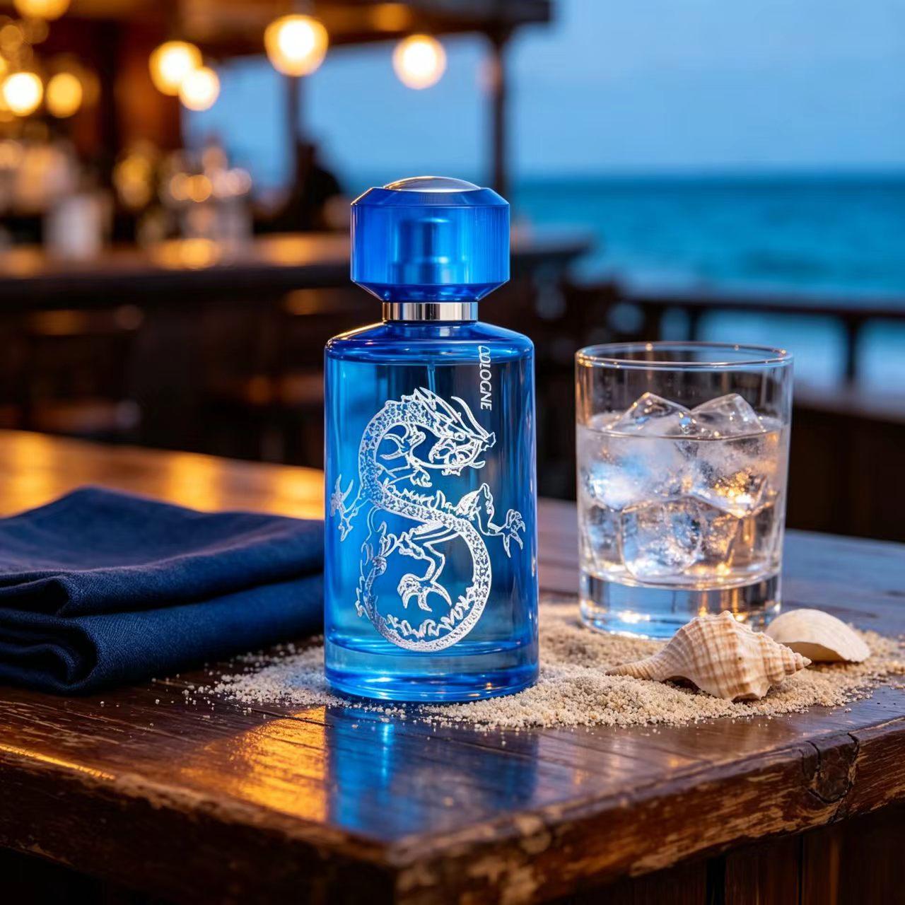 Men's Dragon Essence Extracted Perfume - Blue Transparent Bottle, Suitable for Business and Sports Occasions, Business/Sports