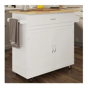 Lavish Home Kitchen Island with Spice Rack & Storage Cabinet