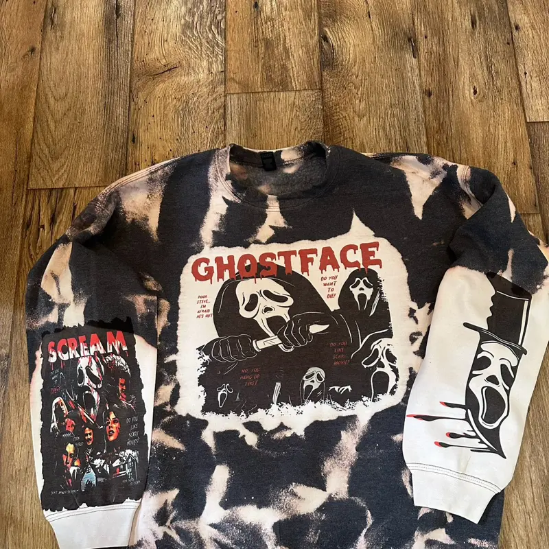 Ghostface Crewneck Sweater - Design with Bleached dark gray and White Pattern