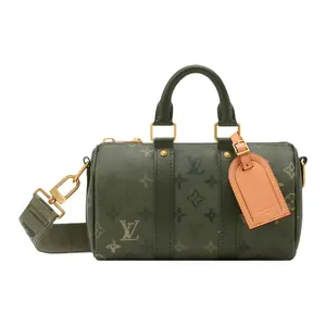 Louis Vuitton Keepall Bandoulière 25 SS26 Monogram Surplus Canvas Unisex Crossbody Bag with Distressed Print and Detachable Strap – Dark Green