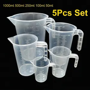 [5pcs Measuring Cup Set] 5pcs Set Plastic Measuring Cup 1000ml 500ml 250ml 100ml 50ml Student Laboratory Equipment School Teaching Equipment Scale Measuring Cylinder Multifunctional Plastic Measuring Cup Kitchen Milk Tea Shop Measuring Cup