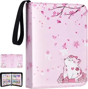 Card Binder for Girls Gifts,440 Cards Collectible Trading Card Holder Case with 55 Sleeves, 4 Pocket (sakura cat)