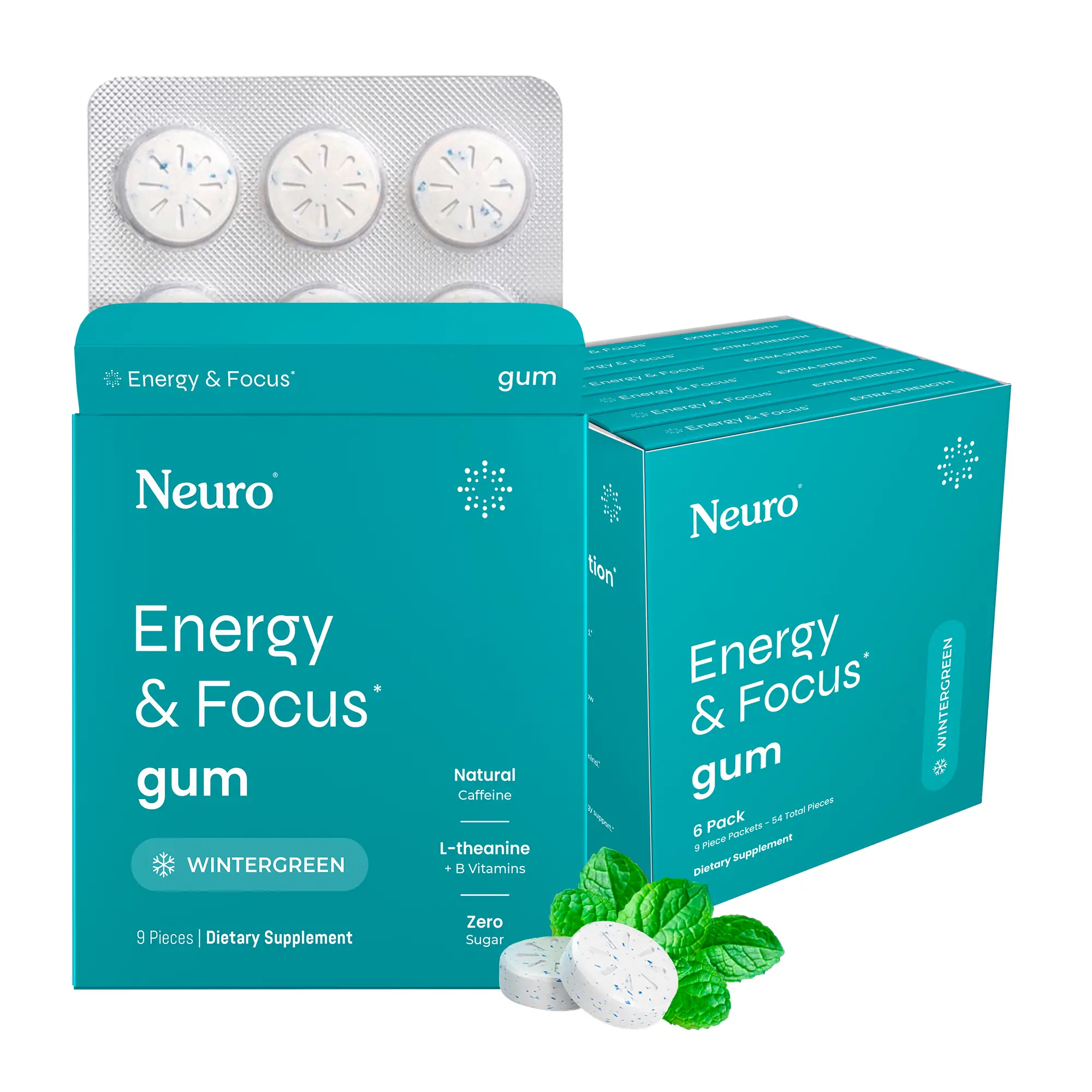 Neuro Energy Caffeine Gum/Mints for Energy & Focus - Sugar-Free with L-theanine, Caffeine, Vitamin B12 & Vitamin B6 - Wintergreen Flavor