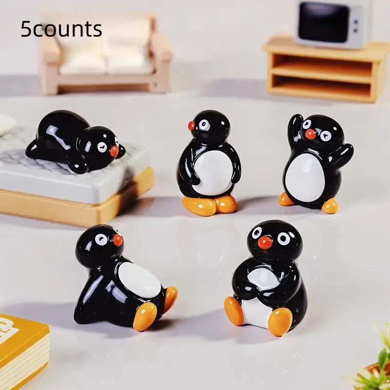 5-Piece Miniature Penguin Figurines Set, Resin Animal Decorations, Resin Animal Ornaments, Resin Animal Sculptures for Garden Outdoor Spaces Home Decor Ornament Car Decoration DIY Gift Ideas, Collectible Figurines