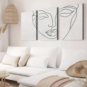 Artistic 3-Piece Wood Painting Canvas Human Face Line Drawing Prints, Wall Art for Home Room Wall Decoration, Modern Home Supplies