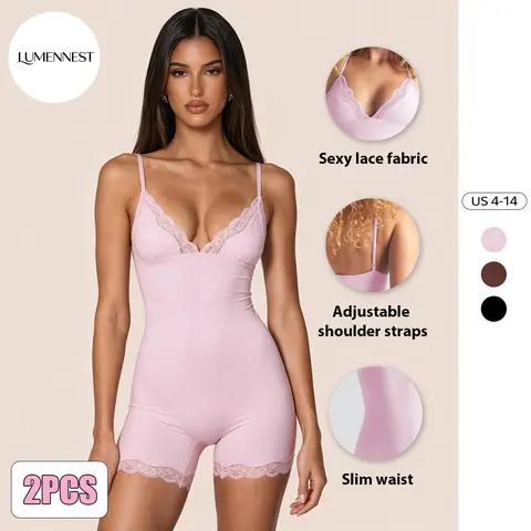 LUMENNEST Women's Minimalist Lace Series Spaghetti Strap Slim Stretch Playsuit, Versatile Seamless Camisole Shapewear, Comfort Sport & Outdoor Clothing