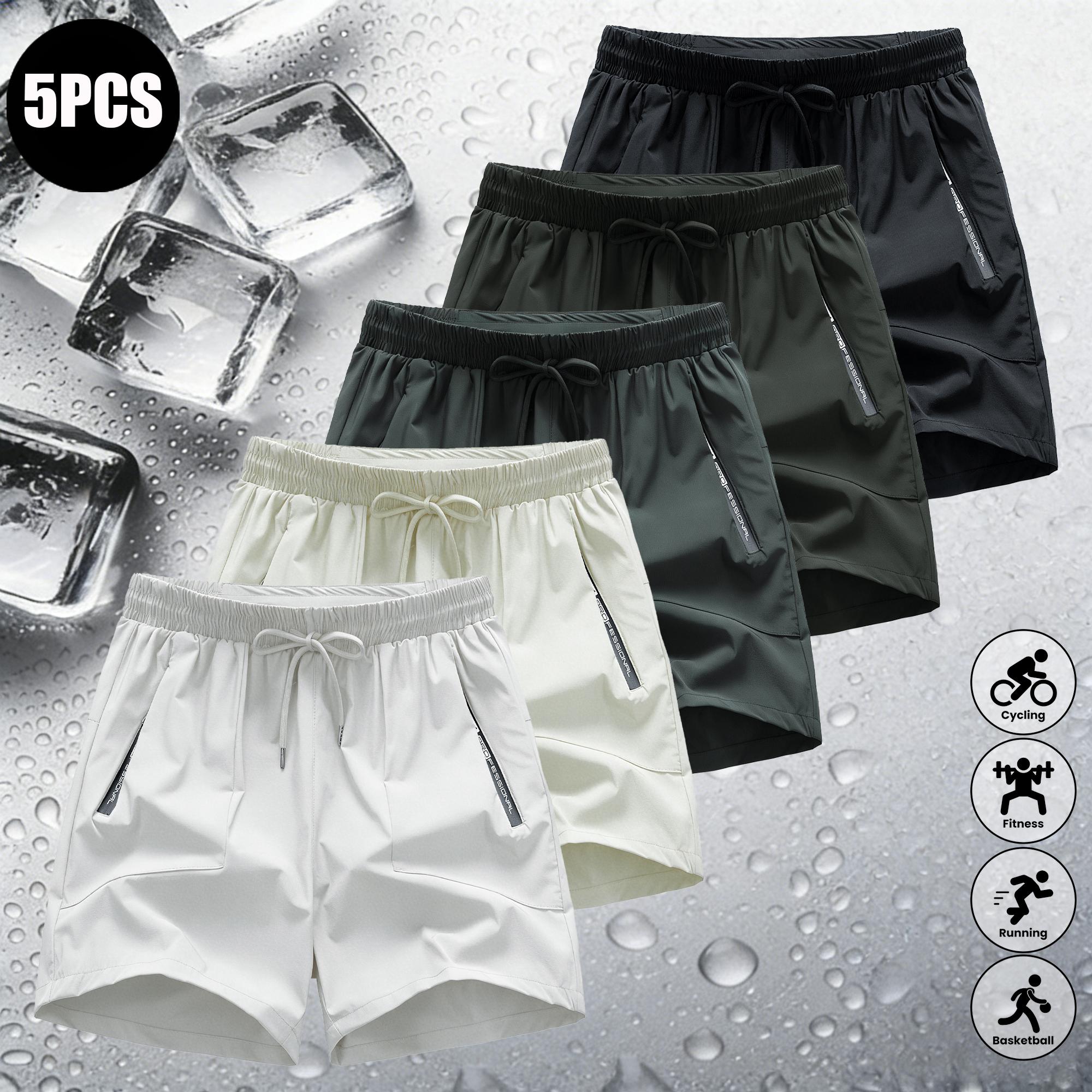 Men’s solid-color drawstring zip-pocket shorts, 5-pack; men’s clothing; sports-casual elastic-waist pocket shorts; breathable summer athletic shorts for men; everyday wear; summer shorts Men's Quick-Dry Set
