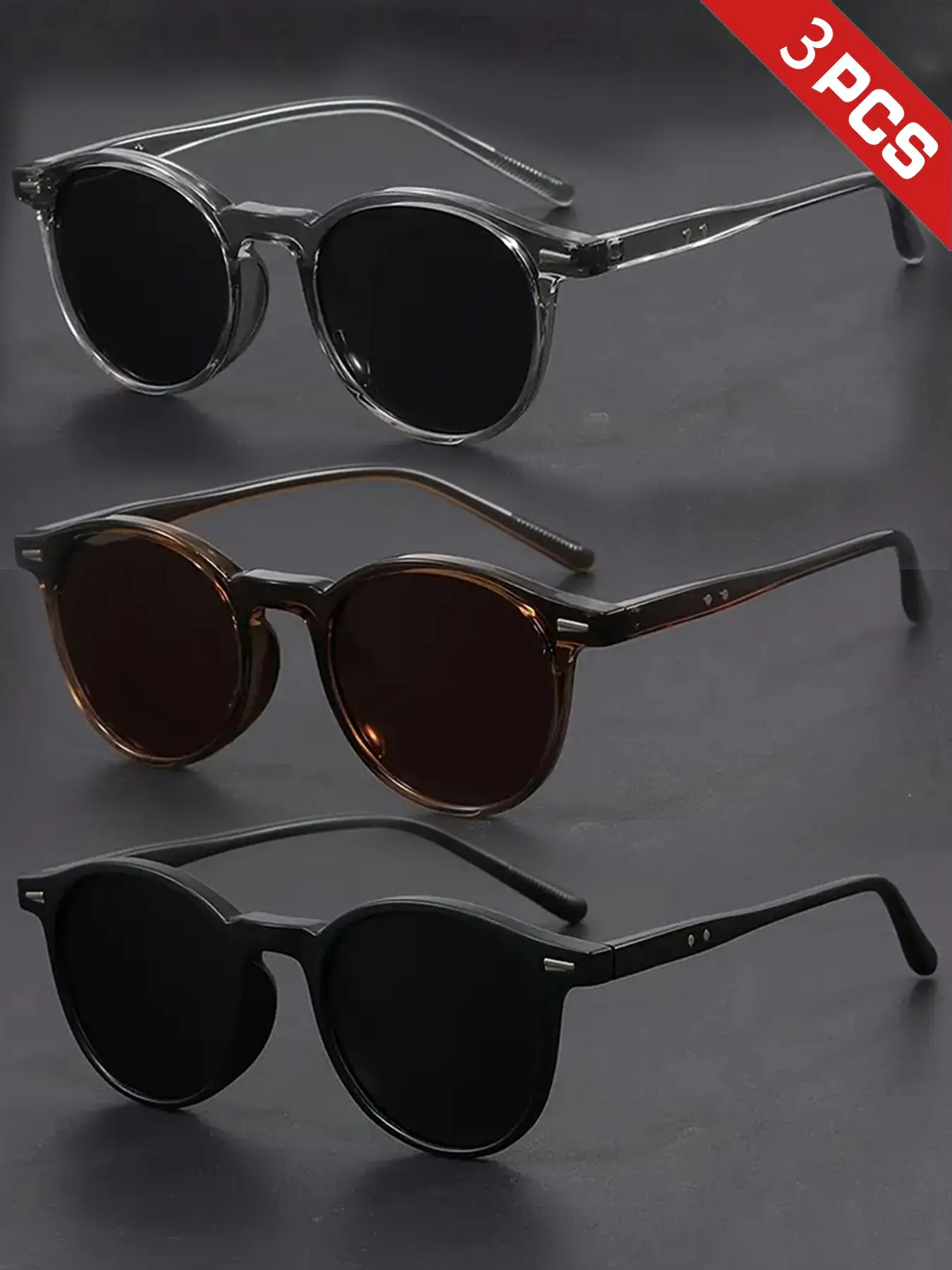 3 Piece Square Sunglasses Set, Yk2 Style Nail Decorations, Anti-Slip Foot Pads, Unisex for Party Beach Fishing Running Hiking, Trendy, Trendy Shades, Classic Shades, Trendy Beach Eyewear, Fashion Shades