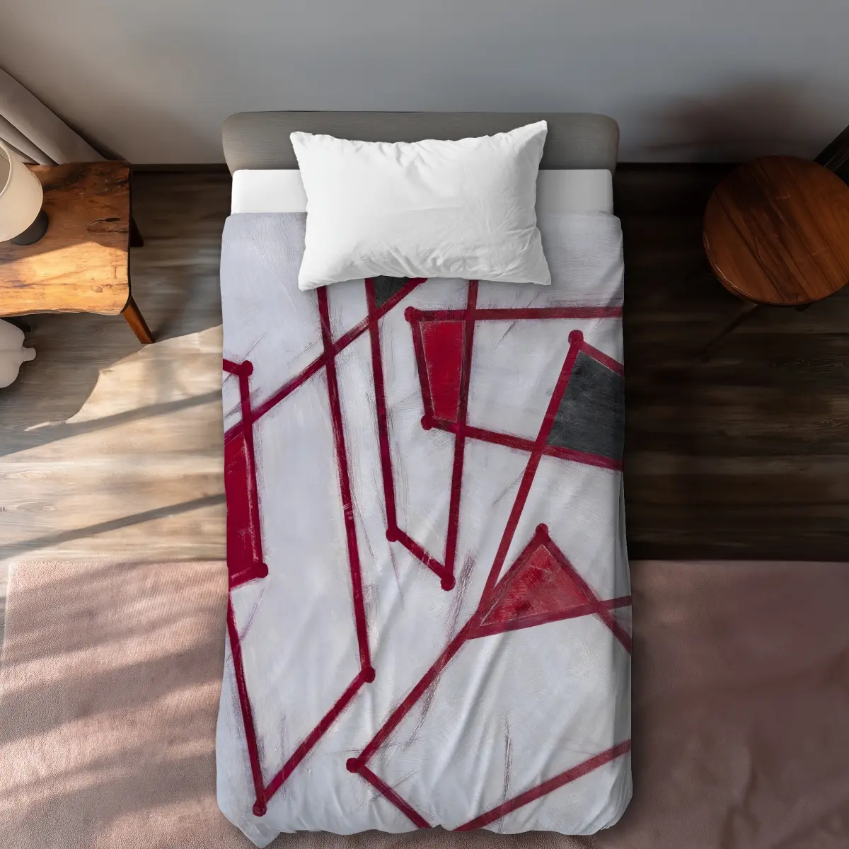 360 stand Twin XL Microfiber Duvet Cover, Contemporary Art-Inspired Abstract Shape Red Outline Design, Easy Care Contemporary Home Decor Bedding Textile for Twin Size Extra Long Beds, Decorative Duvet Cover, Luxury Bedding, Unique Duvet Covers