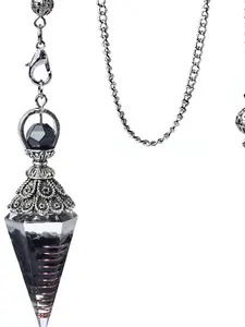 Ancient Silver Color Crystal Semi-Gemstone Seven-Color Crushed Stone Resin Spirit Pendulum Hexagonal Cone Pendant