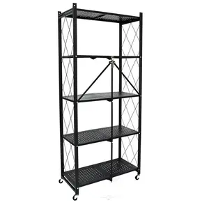 5-Tier Heavy Duty Rolling Shelf - 61" Foldable Metal Storage Rack, No Assembly Required for Kitchen, Pantry, Garage