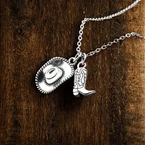 Western Cowgirl Pendant Necklace for Women – Cowboy Hat & Boots Charm, Punk Style Jewelry for Parties, Country Festivals, and Mother’s Day Gifts