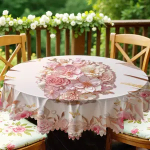 1pc round tablecloth with a purple-blue flower theme, wear-resistant and dirt-resistant, suitable for home decoration, picnics, and holiday gatherings,Christmas decorations