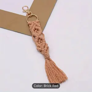Macrame Lanyard Keychain with Tassels - Boho Bag Charms, Cute Handcrafted Accessories for Car Key Purse and Phone Wallet