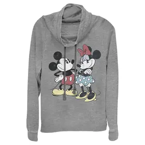 Junior's Mickey & Friends & Minnie Vintage Couple Cowl Neck Sweatshirt
