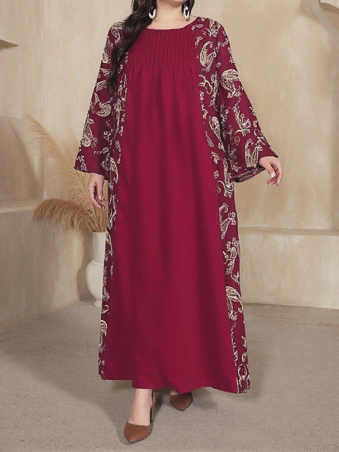 【Plus Size】Long Sleeve Dress, Modest Casual Crew Neck Long Dress for Daily Wear, Women's Islamic Clothing for All Seasons