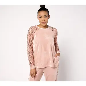 LOGO Lavish by Lori Goldstein Long Sleeve Velvet & Sequin Top
