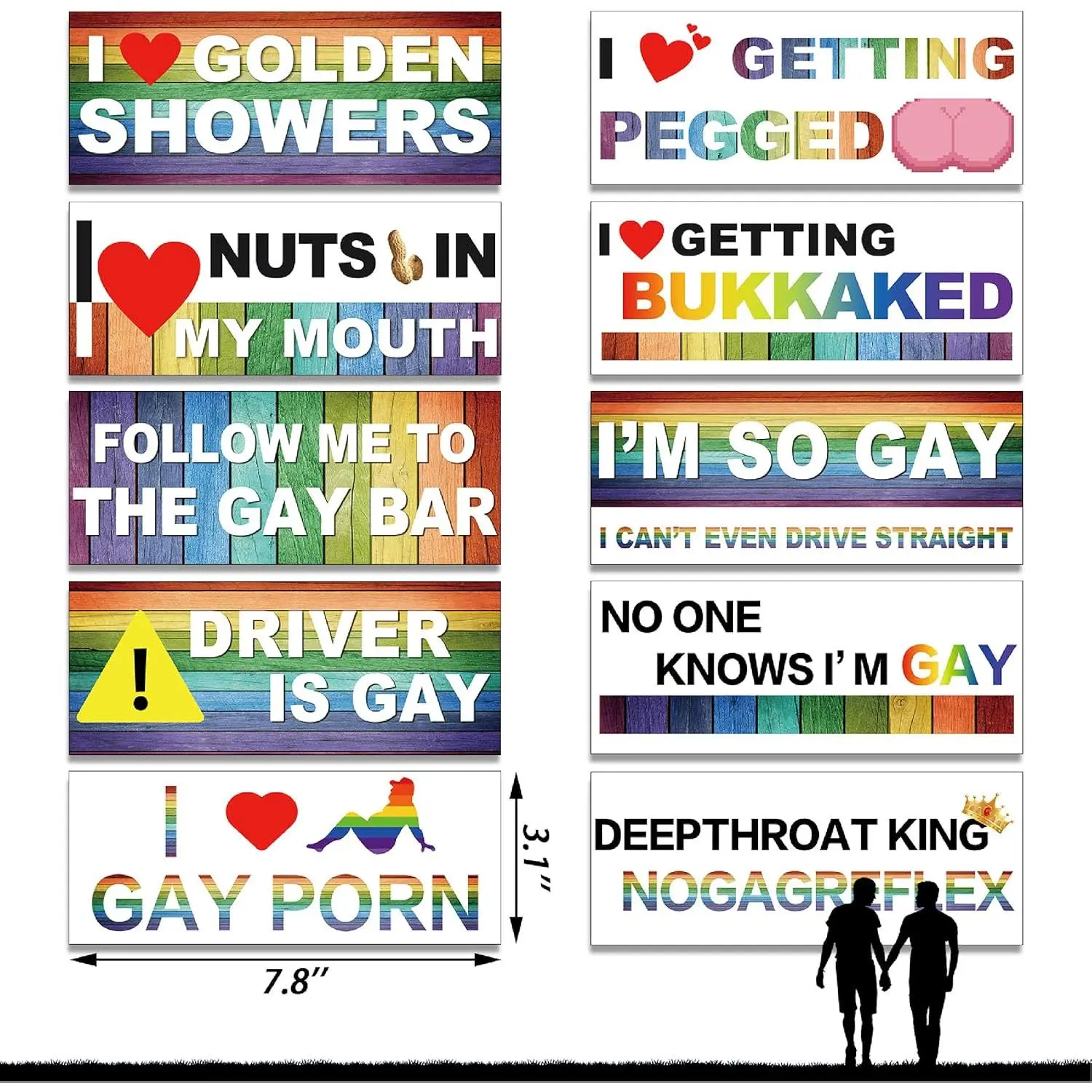 Classic Magnetic Prank Bumper Stickers 10Pcs | Funny LGBT Rainbow Design, Perfect for Car, Truck, Luggage, Window & Fridge