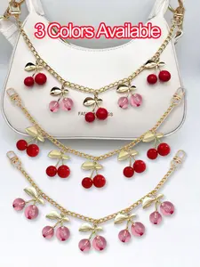 Cherry Shape Gold Color Accent Bag Chain Charms, Big & Small Cherry Handbag Charms, Chain Bag Accessory Cherry Purse Charms Chain Pink Cherry Bag Charm Chain Cherries Purse Chain Strap Replacement Purse Extender