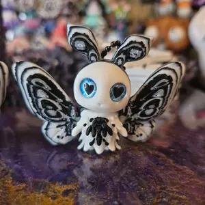 Moth Bag Charm Key Chain Buddy Fidget Stress Relief - Unique Black & White Design for Anxiety Relief