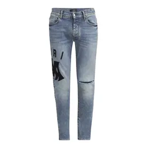 Amiri Suede Appliqué Logo Jeans True Indigo Black