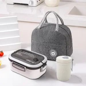 Large Capacity Lunch Box Set, 3 Counts/set Including Lunch Box & Soup Cup & Storage Bag, Insulated Lunch Box Set for Class, College, Camping and Picnic, Leakproof Insulated Lunchbox