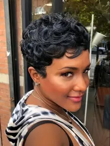 Short Curly Pixie Cut Wigs  Human Hair  Full Machine Made Wig For Women, Real Hair Wigs