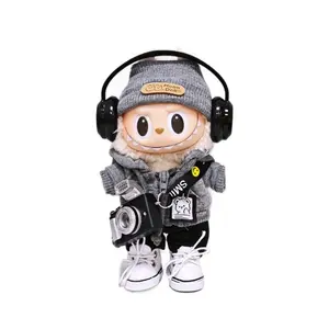 Kawaii Gray Sweater & Hat Outfit Set - Cute Plush Doll Cosplay Accessories(Doll Not Included)