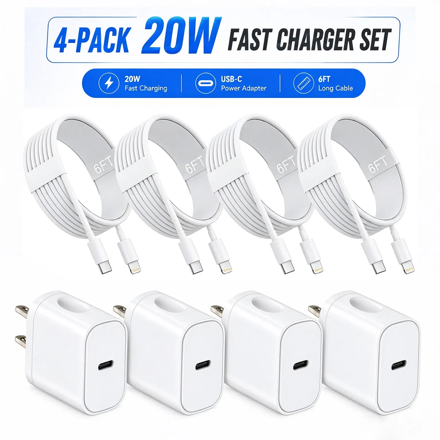 20W  Fast Charger with 6FT USB C to Lightning Cable, PD Fast Charging USB C Wall Charger Block for iPhone 14 13 12 11 Pro Max Plus Mini XS XR X SE 8, iPad AirPods, Phone Charger Adapter Set