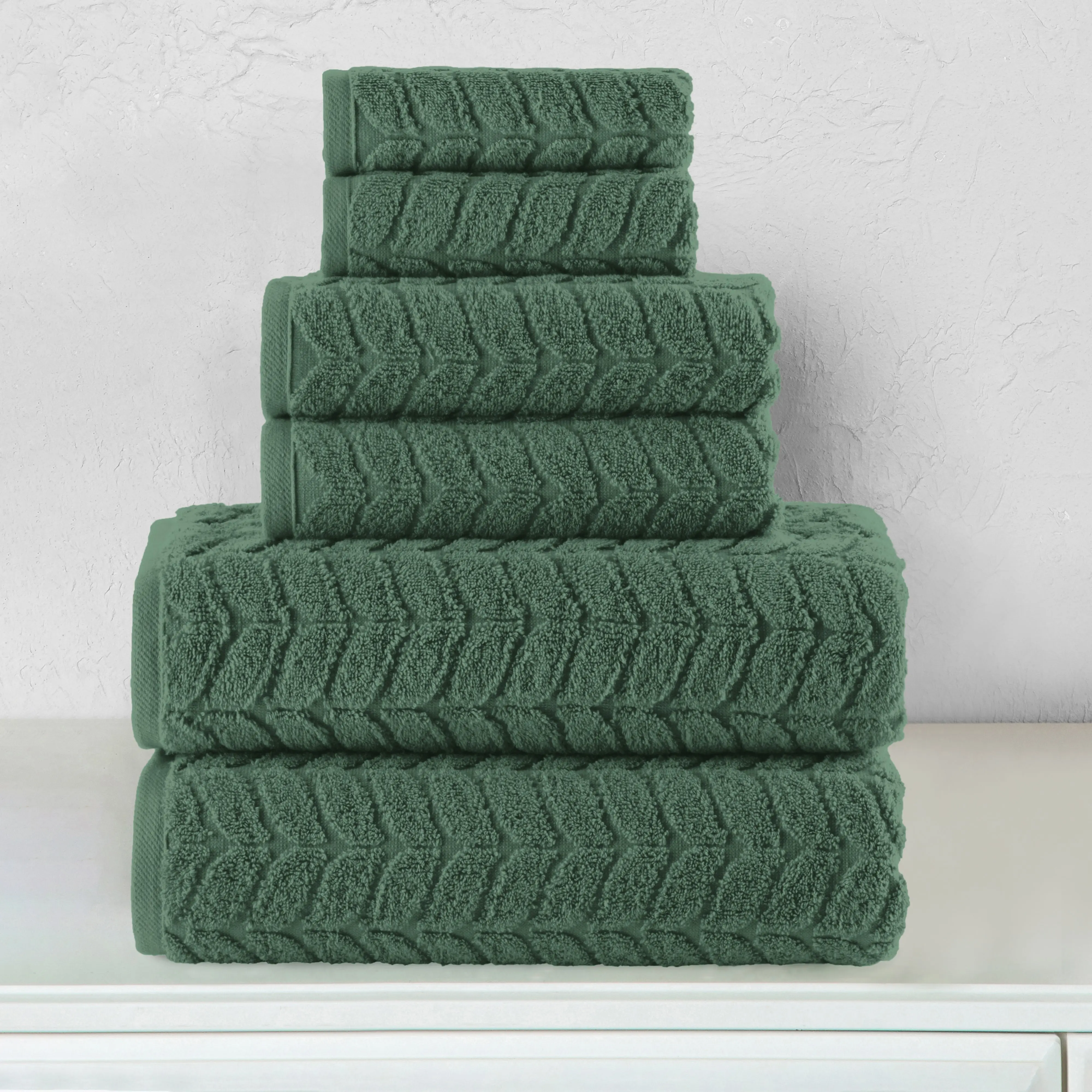 Mocassi 6-Piece Turkish Cotton Braided Towel Set with 2 Bath, 2 Hand and 2 Washcloths, Hotel Premier Collection