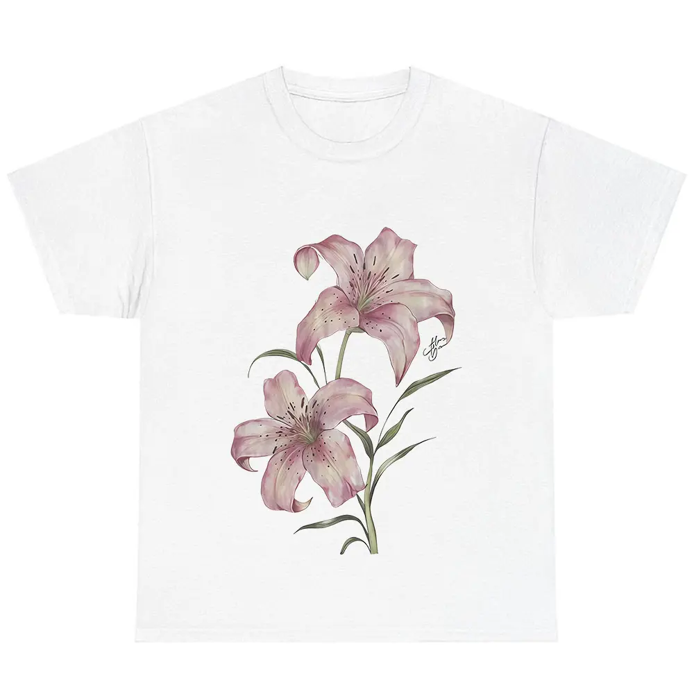 Pink Lily Floral T-Shirt, Tree Shirt, Natural Tee, Gifts Shirt, Unisex Vintage Graphic Tees Gothic Grunge Y2k Emo Scene Amity Affliction Style Clothes Men Women Streetwear