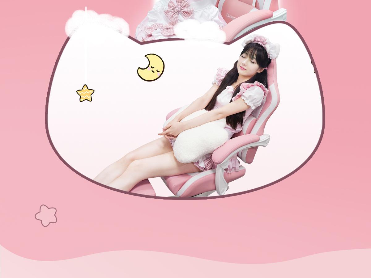 Dowinx Gaming Chair Cute with Cat Ears and Massage Lumbar Support, Ergonomic Computer Chair for Girl with Footrest and Headrest, Comfortable Reclining Game Chair 290lbs for Adult, Teen, Three Colors