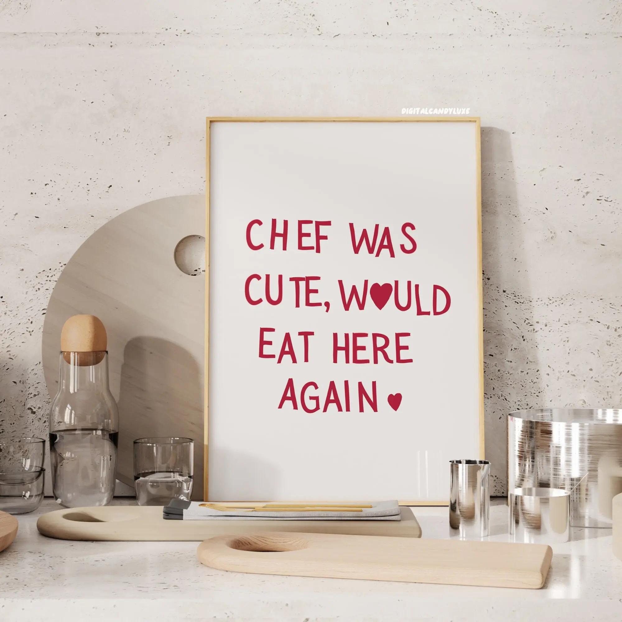 Chef Was Cute Would Eat Here Again Print Trendy Wall Art Prints Kitchen Wall Decor (Unframed) Prints And Posters Dining Room Wall Print Cute